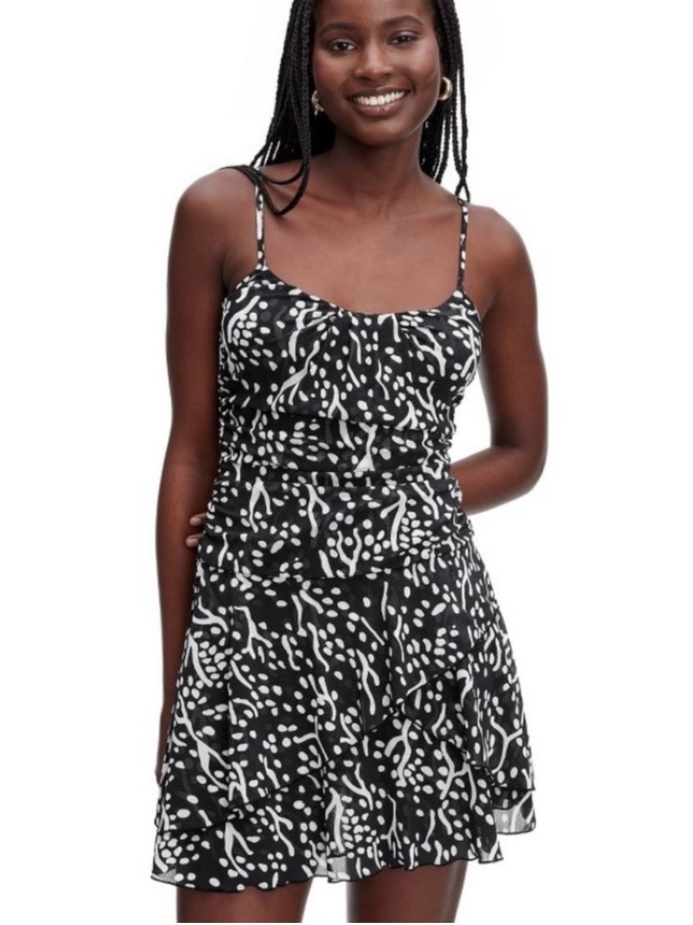 DIANE VON FURSTENBERG x Target Strappy Mesh Sea Spots Black Mini Dress Size XS